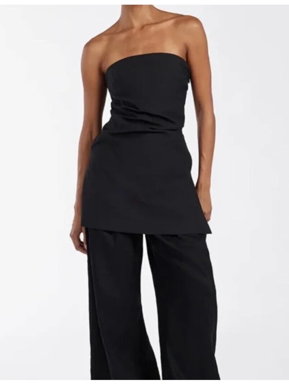 DISSH Leo Strapless Tunic Black US 2 NWT Ruched Longline Side Slit Cotton Top